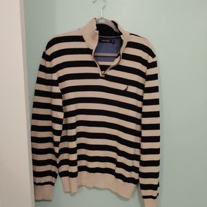 Nautica pullover sweater black and cream striped  L